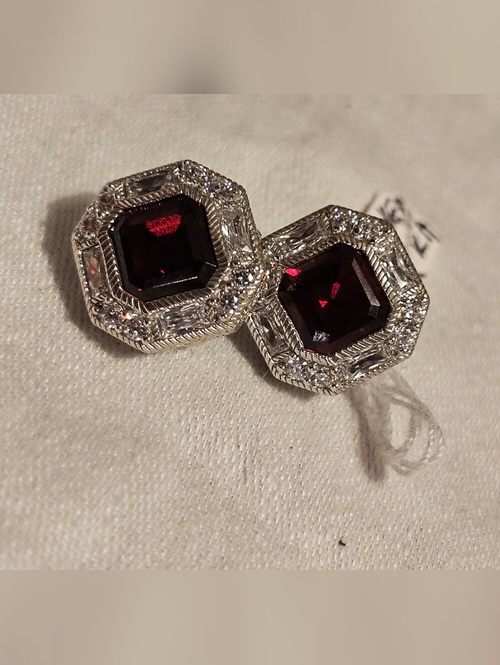Judith Ripka  Sterling Silver 925 Garnet & CZ Earrings Clip On Women Fine Jewery